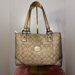 Coach Khaki Heritage Peyton Signature Tote Shoulder Bag